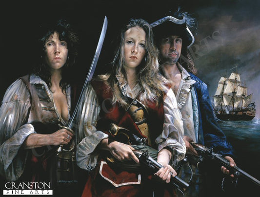 Anne Bonney, Mary Reid and Calico Jack Rackam by Chris Collingwood. [Postcard]