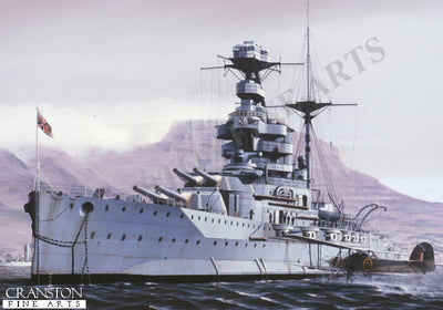 HMS Malaya at Capetown, South Africa. by Ivan Berryman. [Postcard]