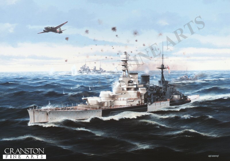 HMS Repulse with HMS Prince of Wales Under Attack by Ivan Berryman. [Postcard]