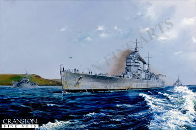 Return the Victor, HMS Duke of York entering Scapa Flow by Randall Wilson. [print]