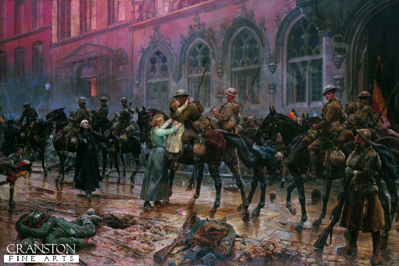 The 5th Lancers Re-enter Mons, November 1918 by Richard Caton Woodville. [Print]