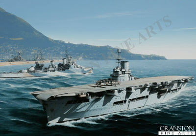 HMS Ark Royal and HMS Sheffield off the Mole - Gibraltar by Ivan Berryman [Postcard]