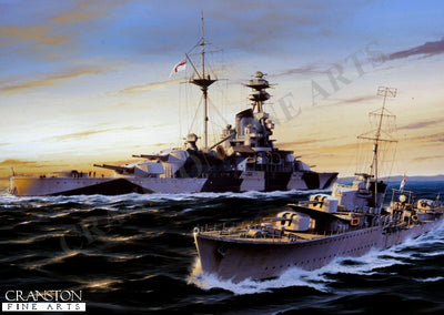 HMS Kelly passes HMS Royal Sovereign by Ivan Berryman. [Postcard]