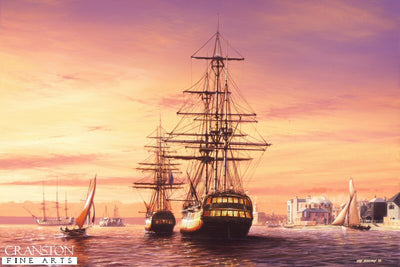 HMS Vanguard at Portsmouth by Ivan Berryman. [Postcard]