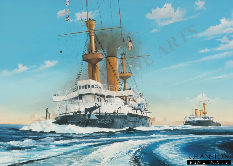 HMS Hood at Malta 1896 By Randall Wilson. [Postcard]
