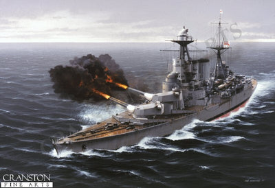 HMS Hood Opens Fire Upon the Bismarck by Ivan Berryman. [Postcard]