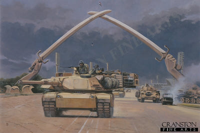 Through the Hands of Victory, Baghdad, Iraq, 7th April 2003 by David Pentland. [Original Painting]