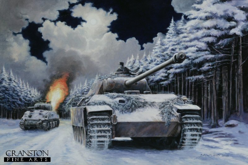 Night Drive to Manhay, Barkmann in the Ardennes, 24th December 1944 by David Pentland. [Original Painting]