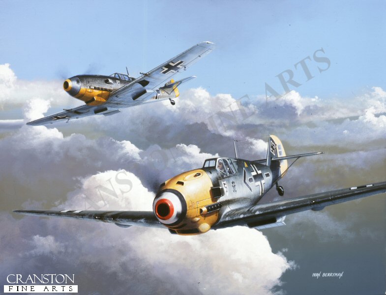 Adolf Galland / Messerschmitt Bf109 E-4 by Ivan Berryman. [Postcard]