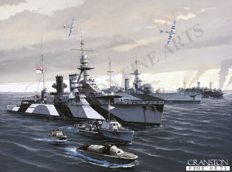 HMS Frobisher and HMS Roberts at Normandy by Ivan Berryman [Original Painting]