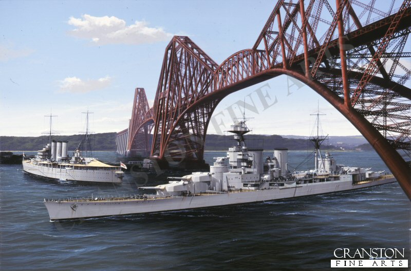 HMS Hood Passing Under the Forth Rail Bridge by Ivan Berryman [Original Painting]