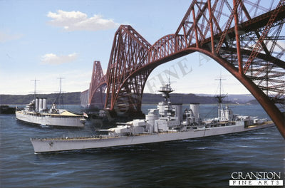 HMS Hood Passing Under the Forth Rail Bridge by Ivan Berryman [Original Painting]