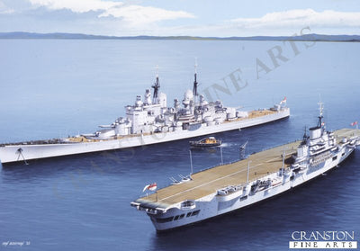 HMS Vanguard and HMS Indefatigable by Ivan Berryman. [Postcard]