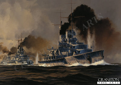 SMS Lutzow at the Opening of the Battle of Jutland by Anthony Saunders. [Postcard]