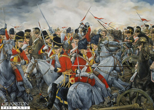 Charge of the 2nd Royal North British Dragoons (Scots Greys) at Waterloo by Brian Palmer. [Postcard]