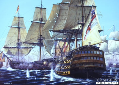 Trafalgar: HMS Royal Sovereign Prepares to Break the Line by Ivan Berryman. [Postcard]