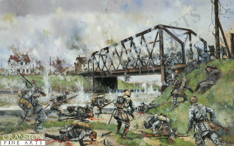 German Assault on the Nimy Bridge, Mons, 23rd August 1914 by Jason Askew. [Original Painting]