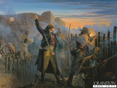 Crockett&#39;s Last Sunrise, at the Battle of the Alamo by Mark Churms. [Original Painting]