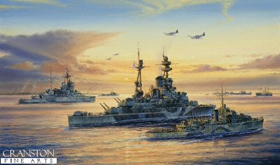HMS Ramillies and HMS Warspite at Normandy by Anthony Saunders [Original Painting]