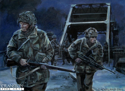 Storming Pegasus Bridge by David Pentland. [Postcard]