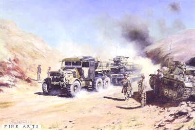 Scammell Tractor, Towing a Valentine Tank, North Africa, 1943 by David Rowlands. [print]