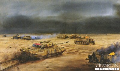 Headquarters 4th Armoured Brigade on Objective Copper South, Iraq 27th February 1991 by David Rowlands. [print]