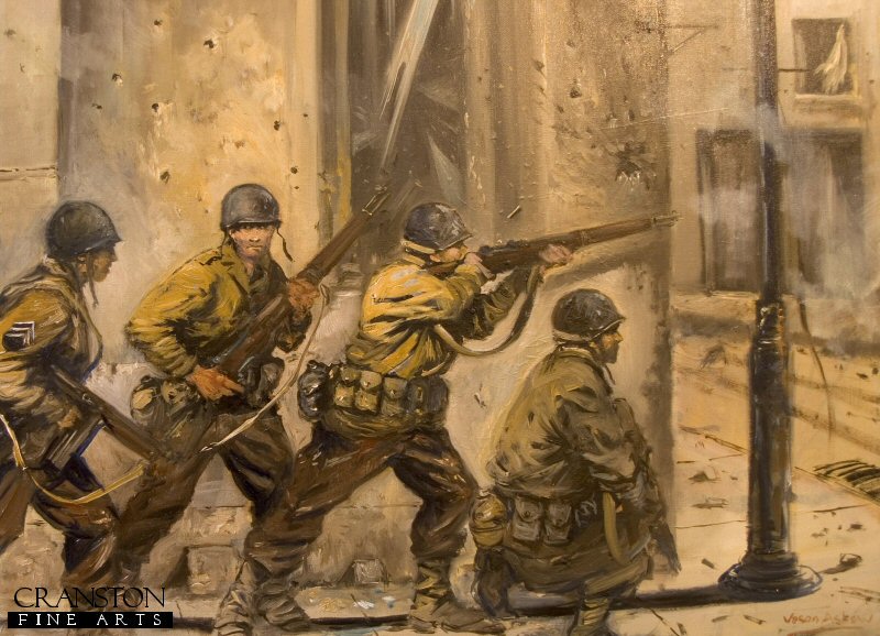 8th US Infantry, 4th US Division enter Sainte-Marie-du-Mont by Jason Askew. [Postcard]