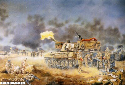 M109 Guns of the Royal Artillery in Action, Iraq February 1991 by David Rowlands. (B) [print]