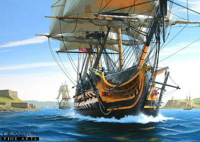 HMS Temeraire Departing Plymouth by Ivan Berryman. [Postcard]