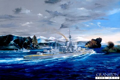 HMS Warspite, Shooting from the Hip by Randall Wilson. [print]