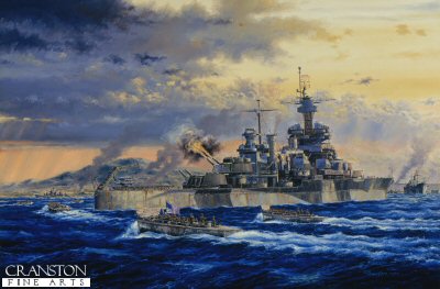 Okinawa Landing - USS Colorado by Anthony Saunders. [Original Painting]