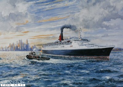 The Queen Elizabeth 2 Leaving New York by Robert Barbour [Original Painting]