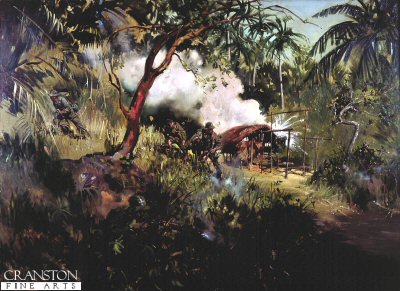 The Sunger Sekayan Action in Borneo by Terence Cuneo. [print]