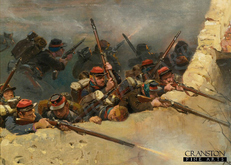 Infantrymen of the Line Positioned Behind A Wall by Edouard Detaille. [Postcard]