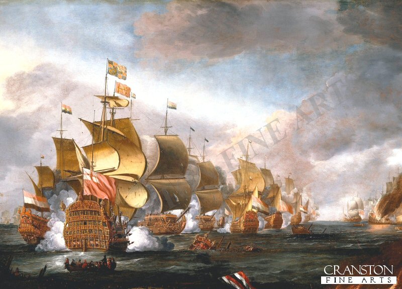 (Detail from) The Battle of Lowestoft, 3rd of June 1665 by Adriaen van Diest [Postcard]