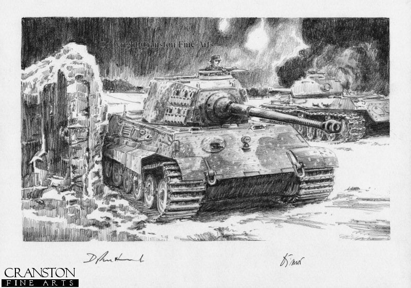 Night Fight, Bollersdorf, East of Berlin, 19th April 1945 by David Pentland. [Original Drawing]
