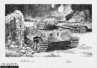 Night Fight, Bollersdorf, East of Berlin, 19th April 1945 by David Pentland. [Original Drawing]