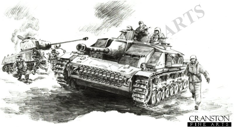 Fight for Hill 42, East Prussia, 15th March 1945 by David Pentland. [Original Drawing]