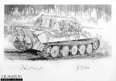 Oberfahnrich Heinrich Rondorf - Jagdtiger at Bay by David Pentland. [Original Drawing]