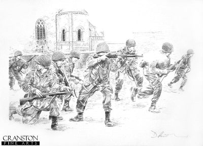 Struggle for Sainte Mere Eglise by David Pentland. [Original Drawing]