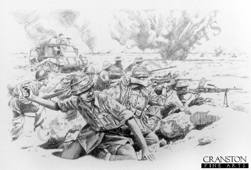 Folgore at El Alamein by David Pentland. [Original Drawing]