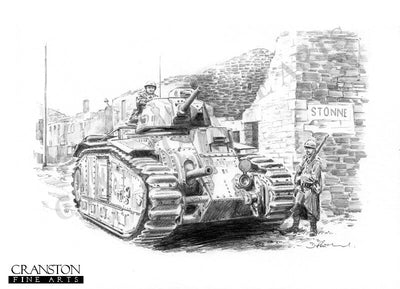 Char B at Stonne by David Pentland. [Original Drawing]