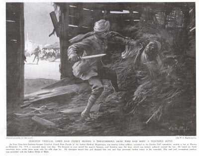 Surgeon Vroj-Lal Umed Ram Pandit Seizing a Treacherous Arab who had Shot a Wounded Sepoy. [print]