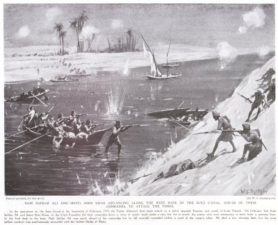 Naik Safdar Ali And Sepoy Sher Khan Advancing Along The West Bank Of The Suez Canal, Ahead Of Their Comrades To Attack The Turks. [print]