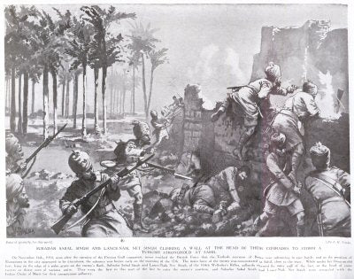 Subadar Sabal Singh And Lance-Naik Net Singh Climbing A Wall At The Head Of Their Comrades To Storm A Turkish Stronghold At Sahil. [print]