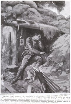 Private Wilson Working The Telephone In An Abandoned Trench Under Heavy Fire. [print]