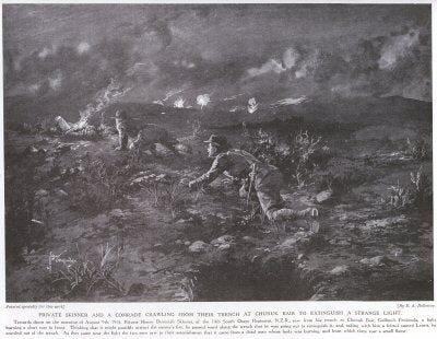 Private Skinner And A Comrade Crawling From Their Trench At Chunk Bair To Extinguish A Strange Light. [print]