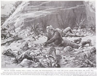 Private Skinner Crawls Into A Gully To Look For Reinforcements, But Finds The Place Filled With Dead & Dying Men. [print]