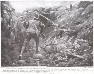Private Bushby Holding At Bay Two Germans who attempted to Bayonet Him as He Was Digging Out A Comrade. [print]