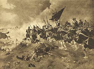 Battle of Dettingen, 1743 by Henry Dupray. [Antique]